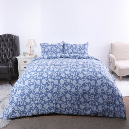 Vintage Blue Floral Printed Comforter Set