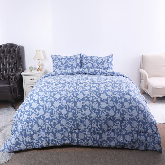 Vintage Blue Floral Printed Comforter Set