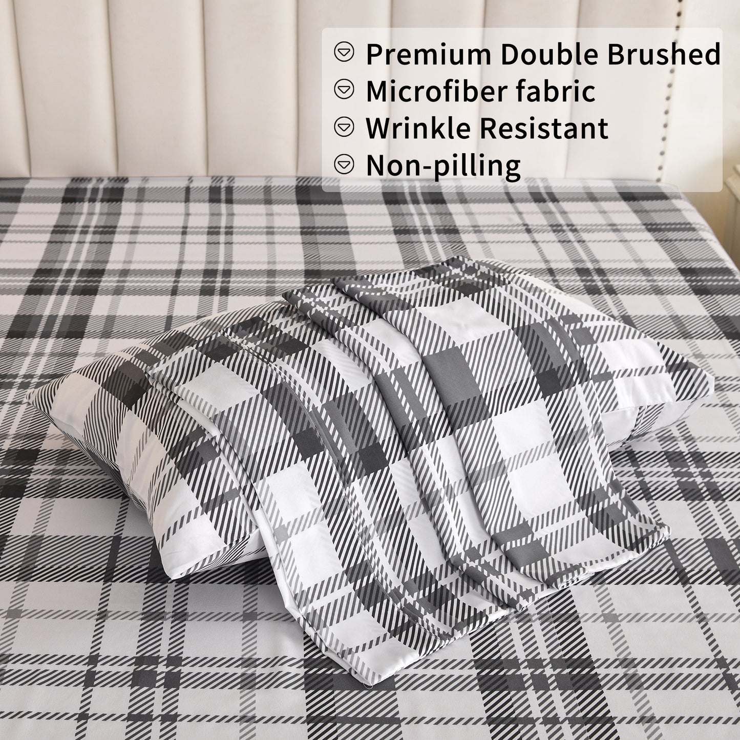 Wholesale Plaid Printed 4Pc Bed Sheets Set