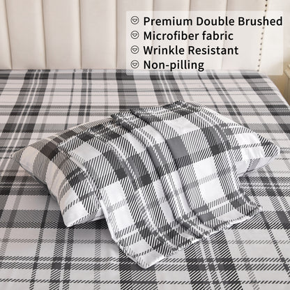 Wholesale Plaid Printed 4Pc Bed Sheets Set