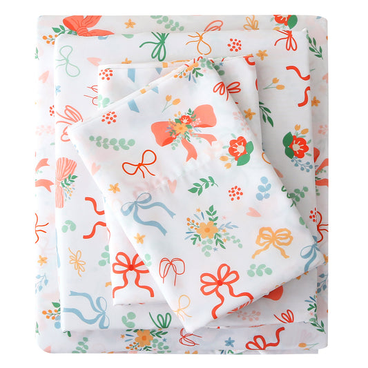 Bow Flower Fabric 4-PC Bedding Set