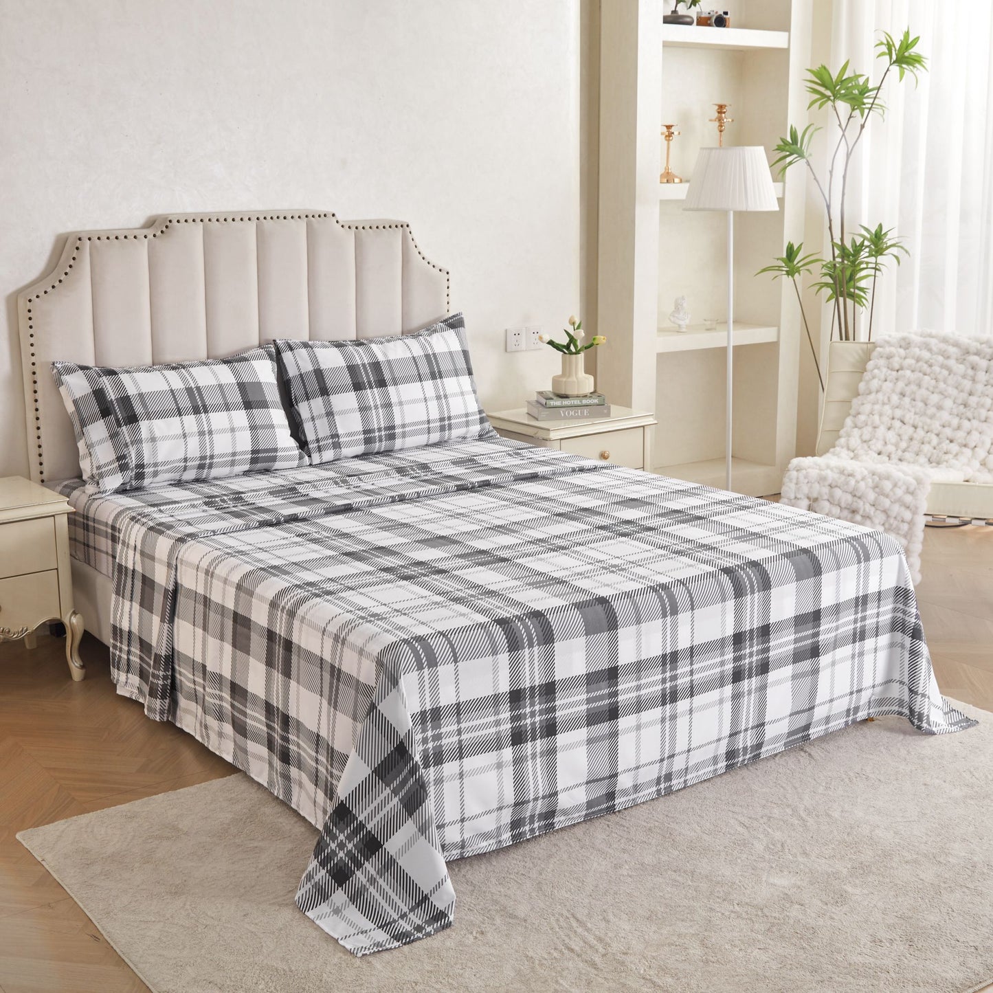 Wholesale Plaid Printed 4Pc Bed Sheets Set