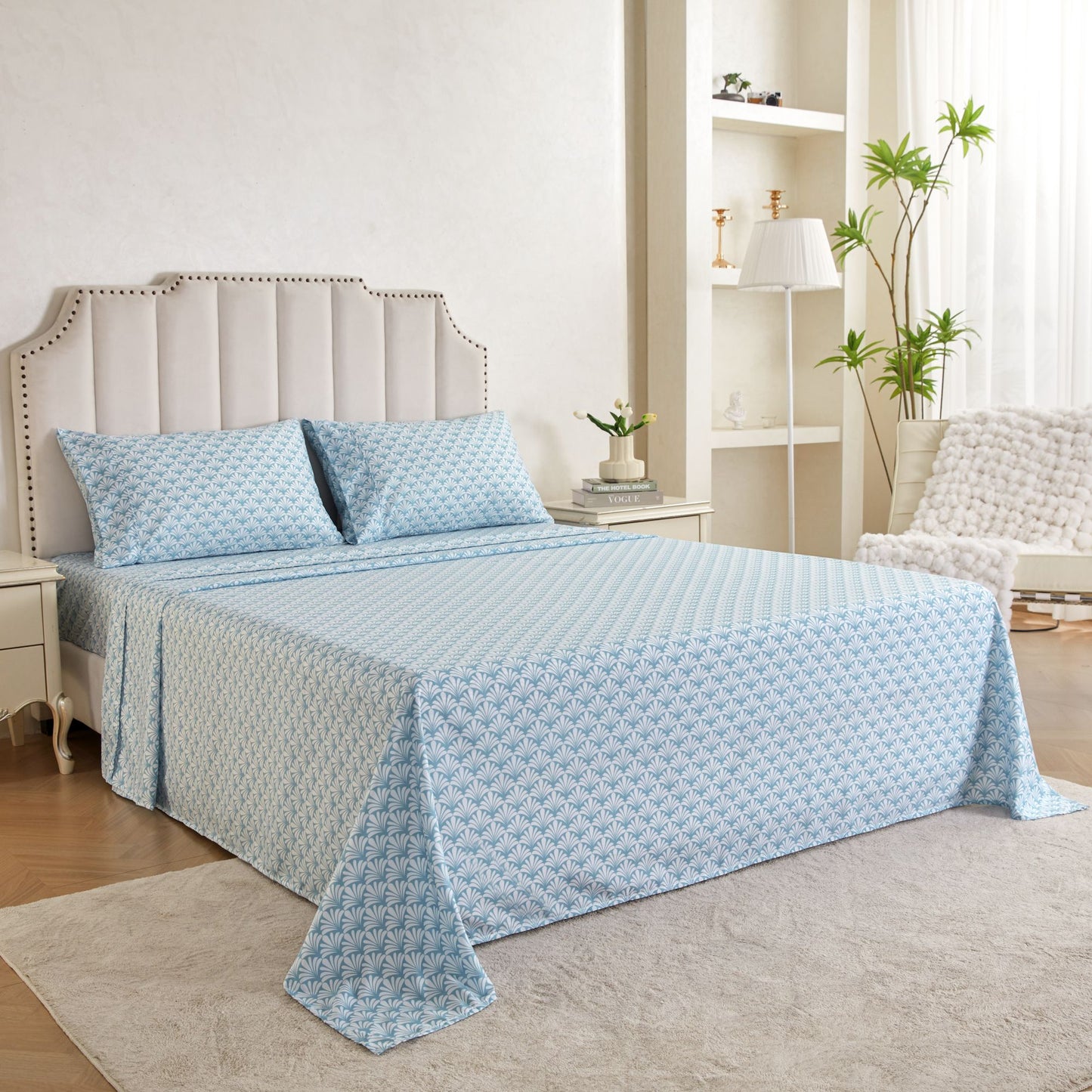 Wholesale Blue Floral 4Pc Bed Sheets Set