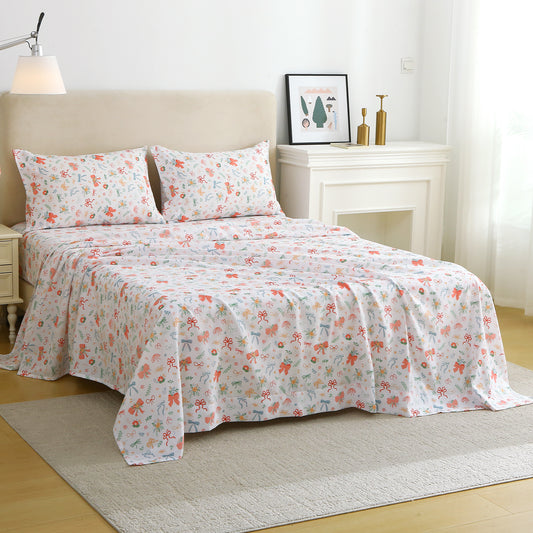 Bow Flower Fabric 4-PC Bedding Set