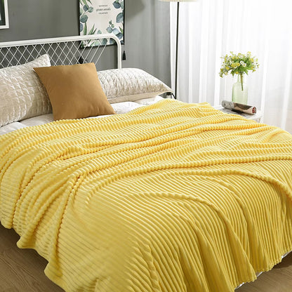 Solid Warm Stripes Flannel Blanket for Sleeping