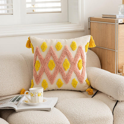 3D Embroidered Tassel Tufted Sofa Cushion