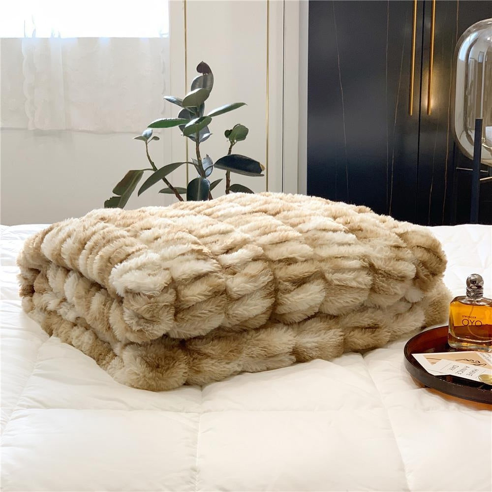 Solid Fax Fur Fleece Blanket Throw