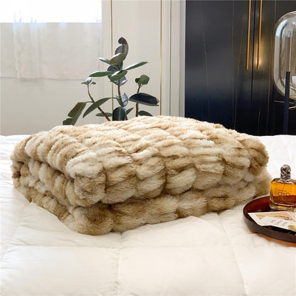 Solid Fax Fur Fleece Blanket Throw