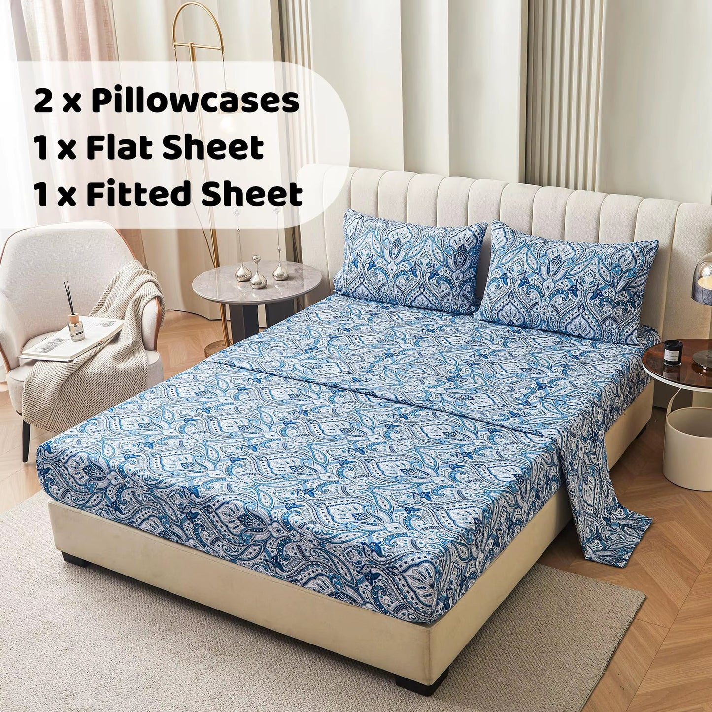 3 Piece Microfiber Floral Printed Sheets Set