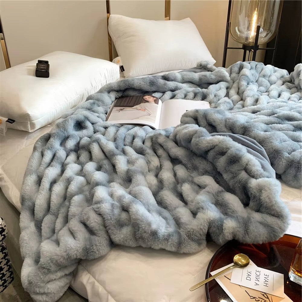 Solid Fax Fur Fleece Blanket Throw