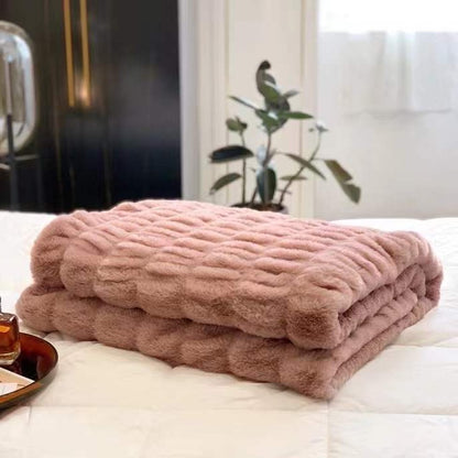 Solid Fax Fur Fleece Blanket Throw