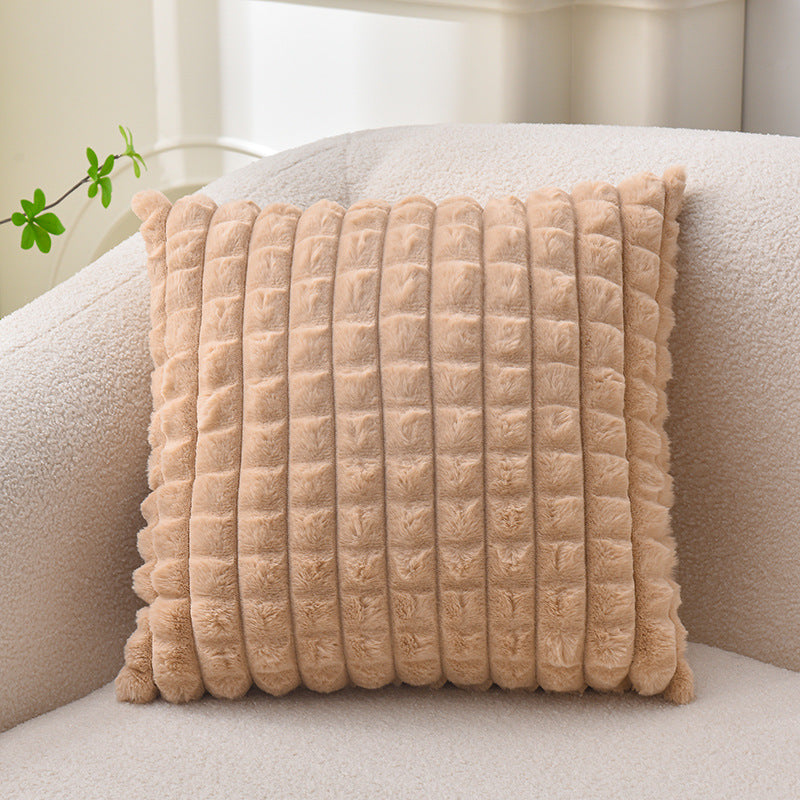 Solid Color Faux Rabbit Fur Sofa Pillow