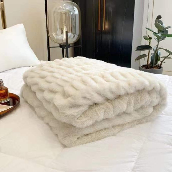 Solid Fax Fur Fleece Blanket Throw