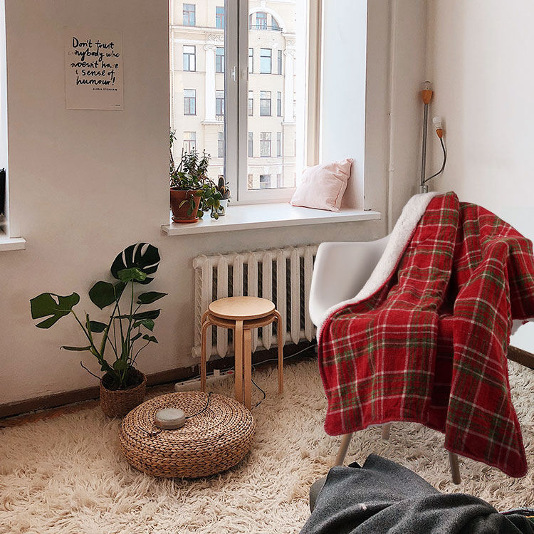 Faux Fur Composite Plaid Chenille Blanket