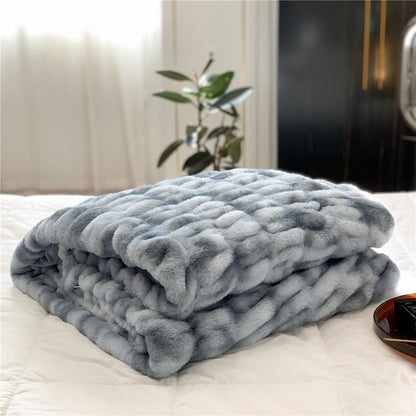 Solid Fax Fur Fleece Blanket Throw