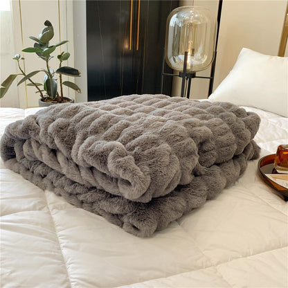 Solid Fax Fur Fleece Blanket Throw