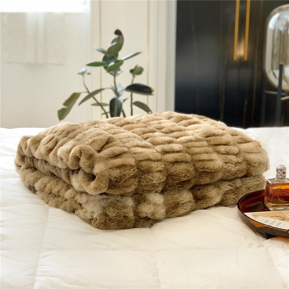 Solid Fax Fur Fleece Blanket Throw