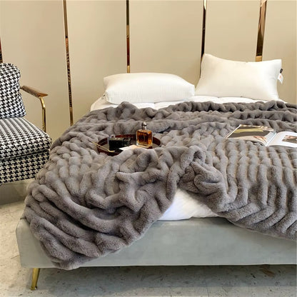 Solid Fax Fur Fleece Blanket Throw