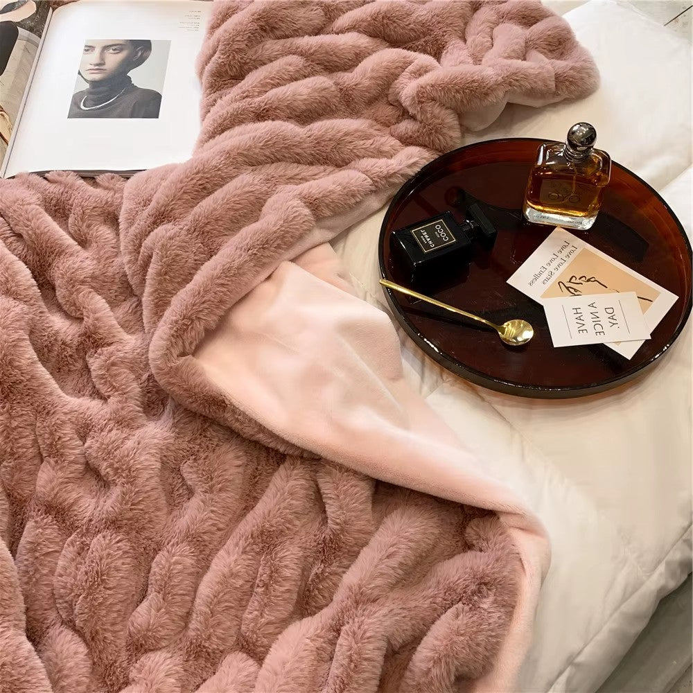 Solid Fax Fur Fleece Blanket Throw