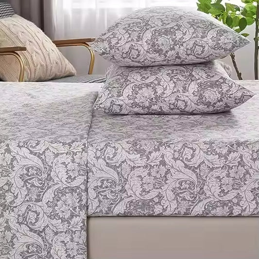 Cotton Plant Leaves Floral Printed Bed Sheets Set