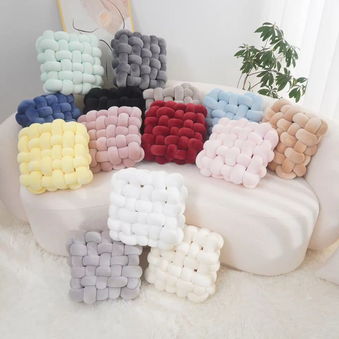 Square Woven Sofa Back Plush Decorative Cushions