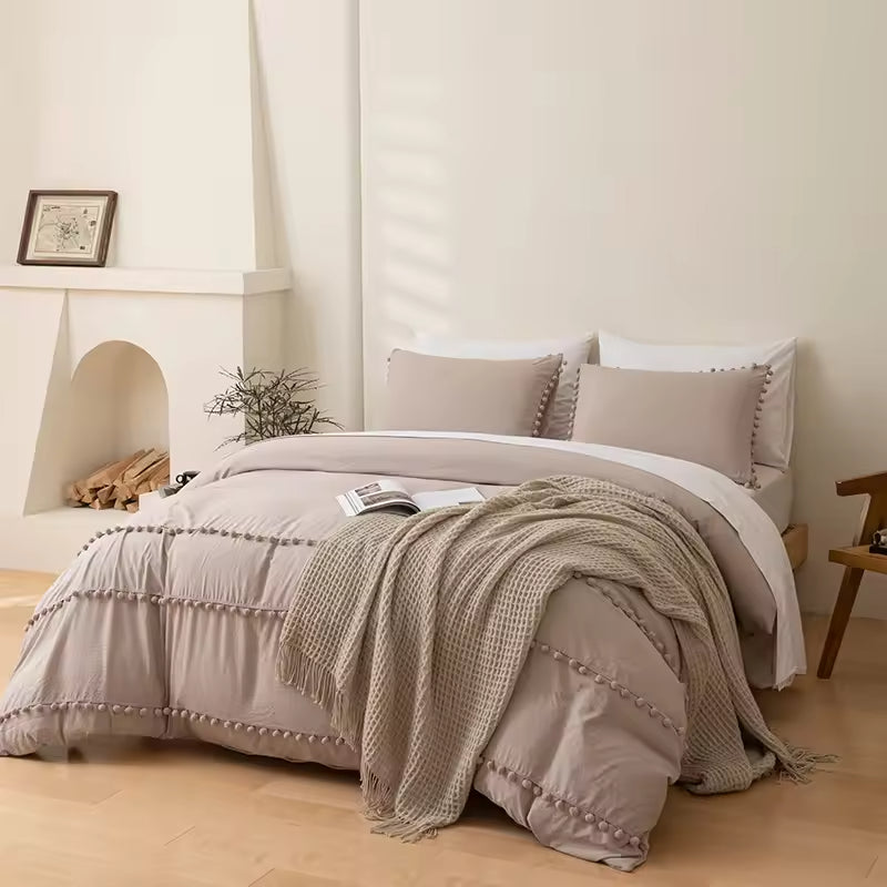 Solid Color Bohemian Style Three Piece Duvet Cover Set