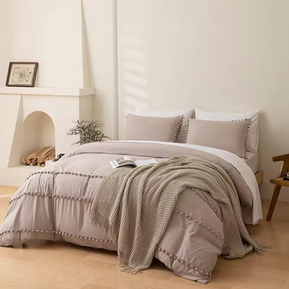 Solid Color Bohemian Style Three Piece Duvet Cover Set