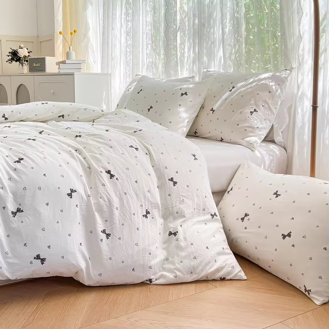 Customized 90gsm Polyester Bow Printed Children Duvet Cover Sets