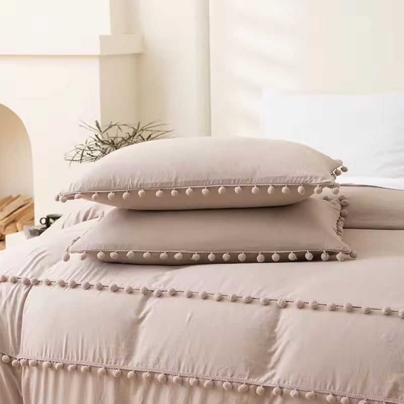 Solid Color Bohemian Style Three Piece Duvet Cover Set