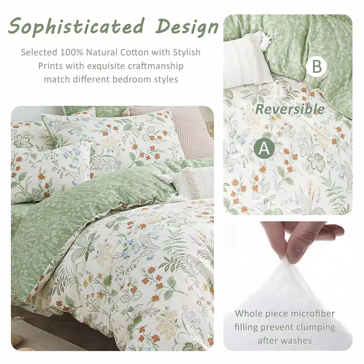 3-piece Floral Prints Double Sided Duvet Cover Comforters Set