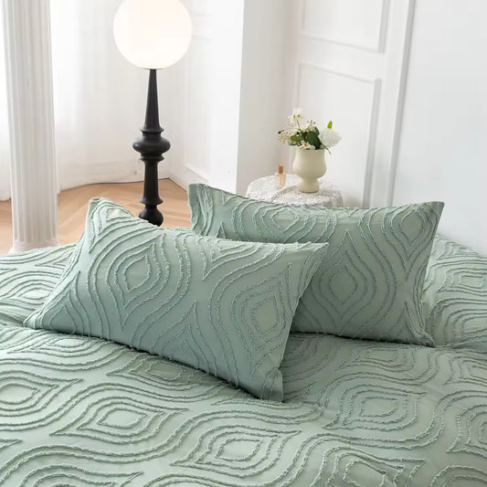 Striped Wave Solid Color Textured Fabric Comforter Sets