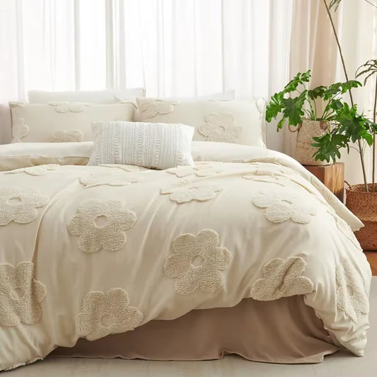 Solid Color Floral Tufted Comforter Sets