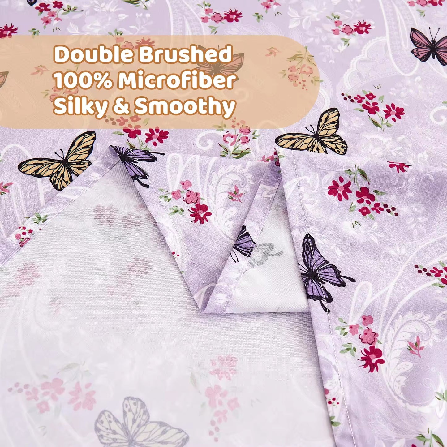 Butterfly Patterned Printed Four Piece Bed Sheets Set