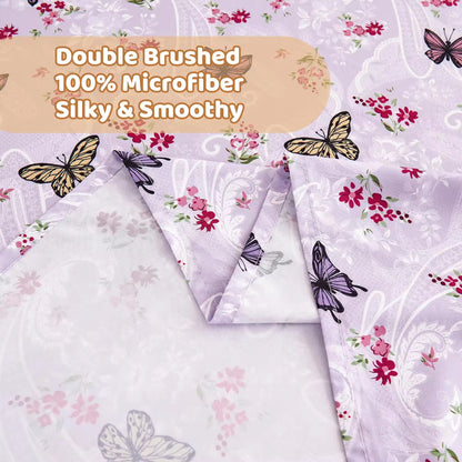Butterfly Patterned Printed Four Piece Bed Sheets Set