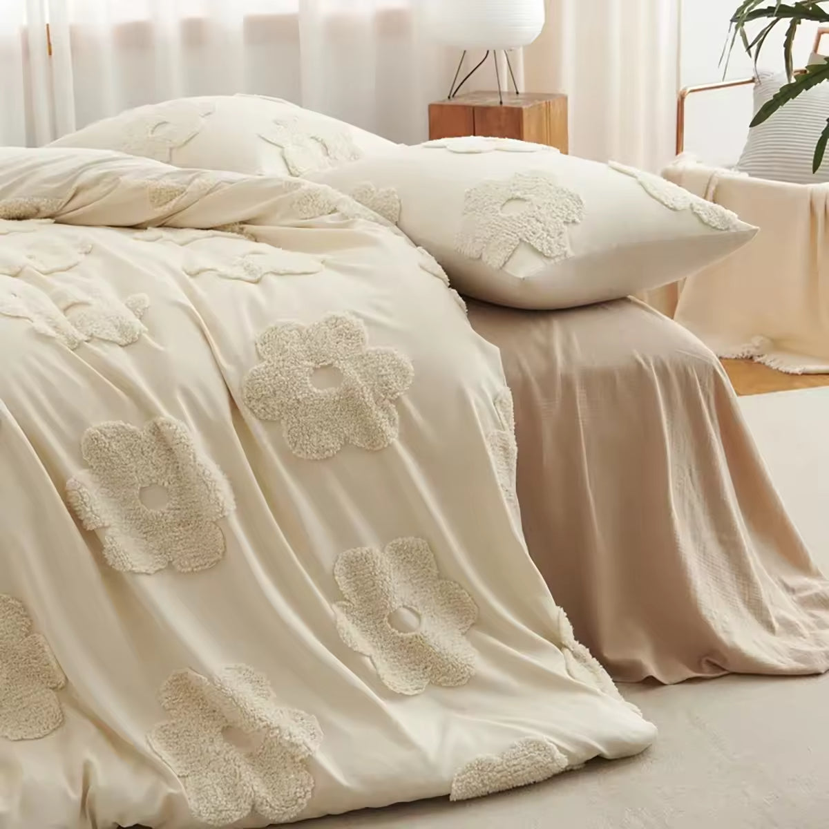 Solid Color Floral Tufted Comforter Sets