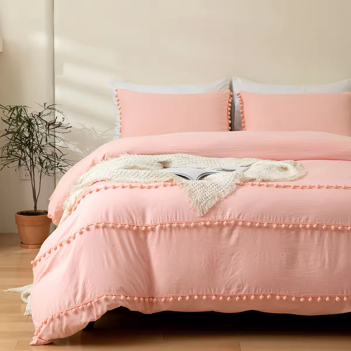Solid Color Bohemian Style Three Piece Duvet Cover Set