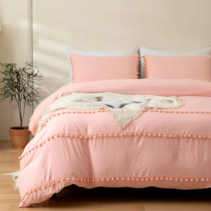 Solid Color Bohemian Style Three Piece Duvet Cover Set