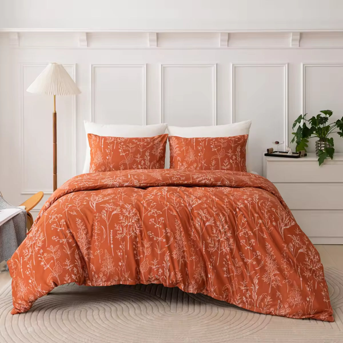 90gsm Brushed Bed Cover Set Printed Plant Flower Set Comforter Sets