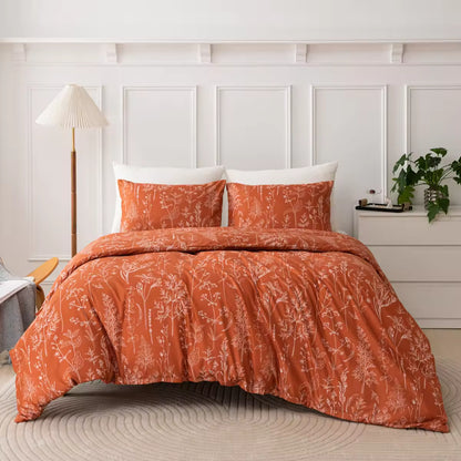 90gsm Brushed Bed Cover Set Printed Plant Flower Set Comforter Sets