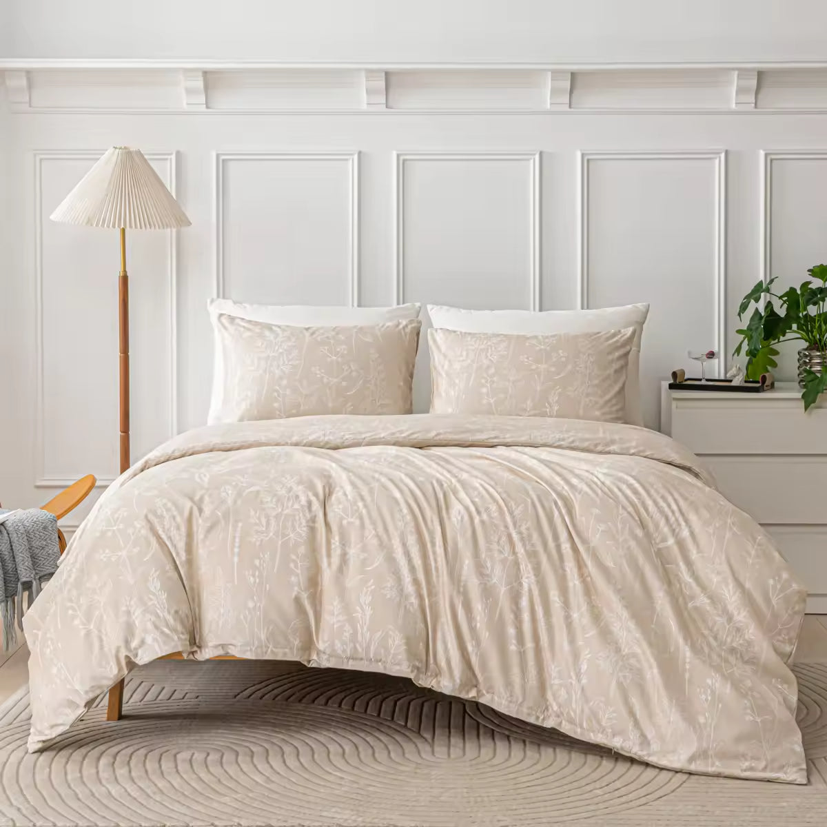 90gsm Brushed Bed Cover Set Printed Plant Flower Set Comforter Sets