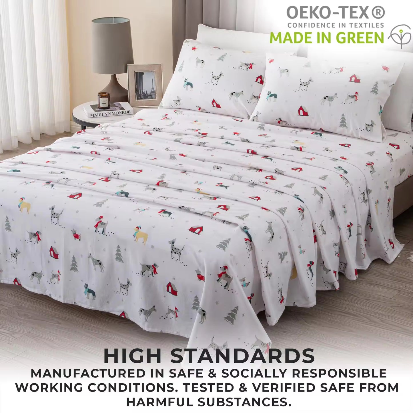 4-Piece Christmas Children's Holiday Printed Bed Sheets Set