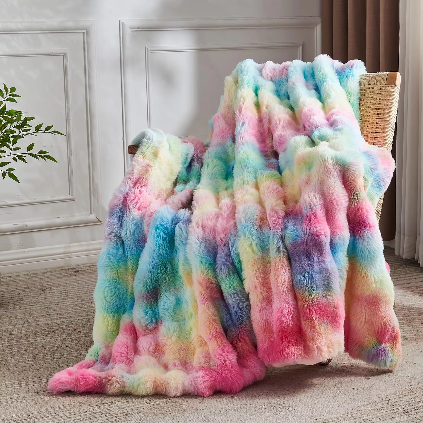 Tie-dye Fax Fur Fleece Blanket Throw