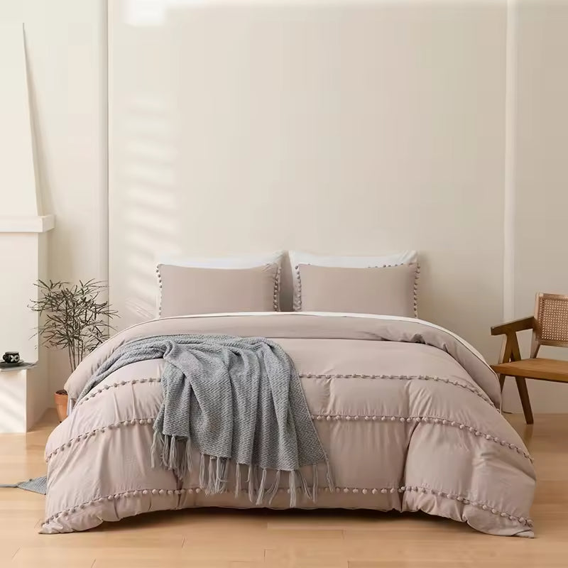 Solid Color Bohemian Style Three Piece Polyester Comforter Sets