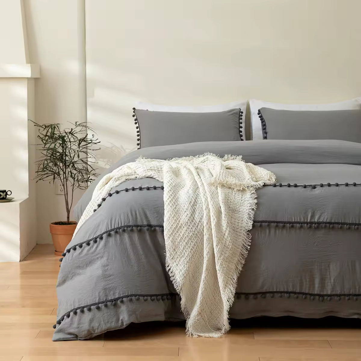 Solid Color Bohemian Style Three Piece Duvet Cover Set