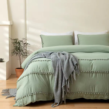 Solid Color Bohemian Style Three Piece Duvet Cover Set