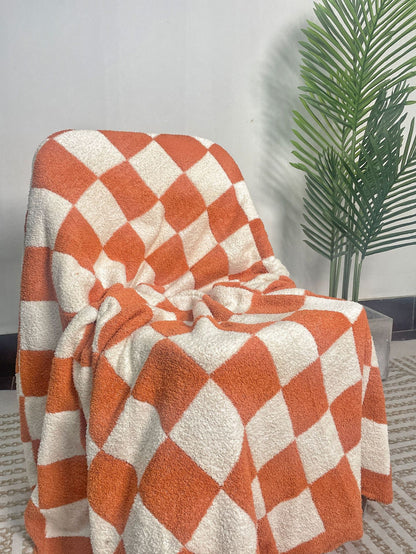 Checkerboard Cozy Knitted Fleece Throws and Blankets