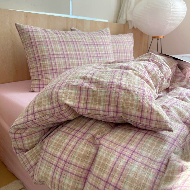 Washed Striped Grid Print Duvet Cover Sets