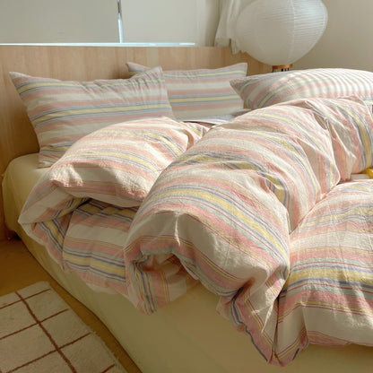 Washed Striped Grid Print Duvet Cover Sets