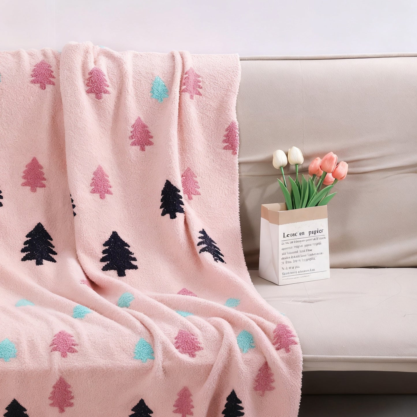 Christmas Tree Cozy Knitted Fleece Throw