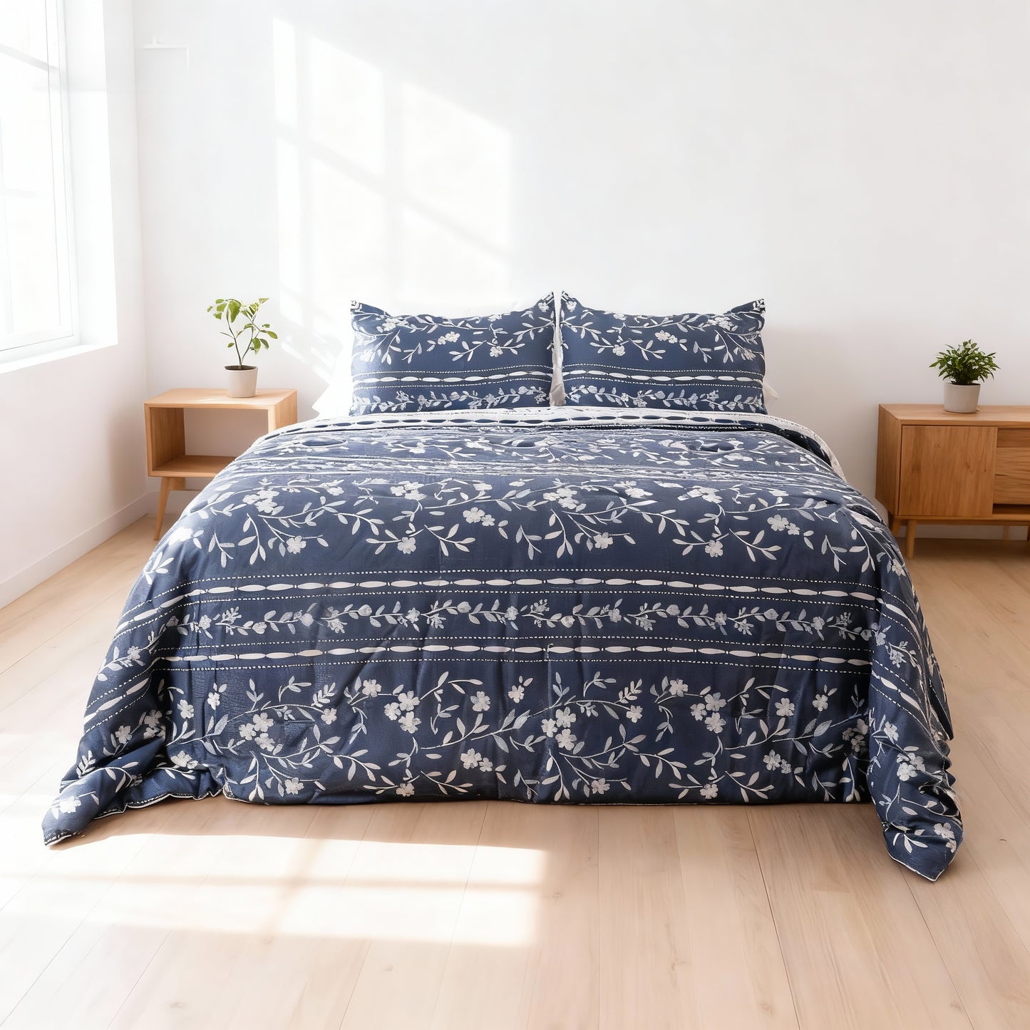 Fresh Blue Floral Pattern Quilt Sets